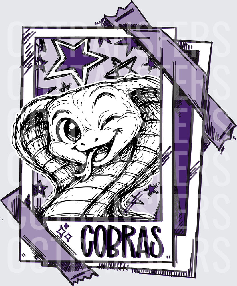 Cute Smiling Cobra Snake Purple Stars Polaroid Frame DTF