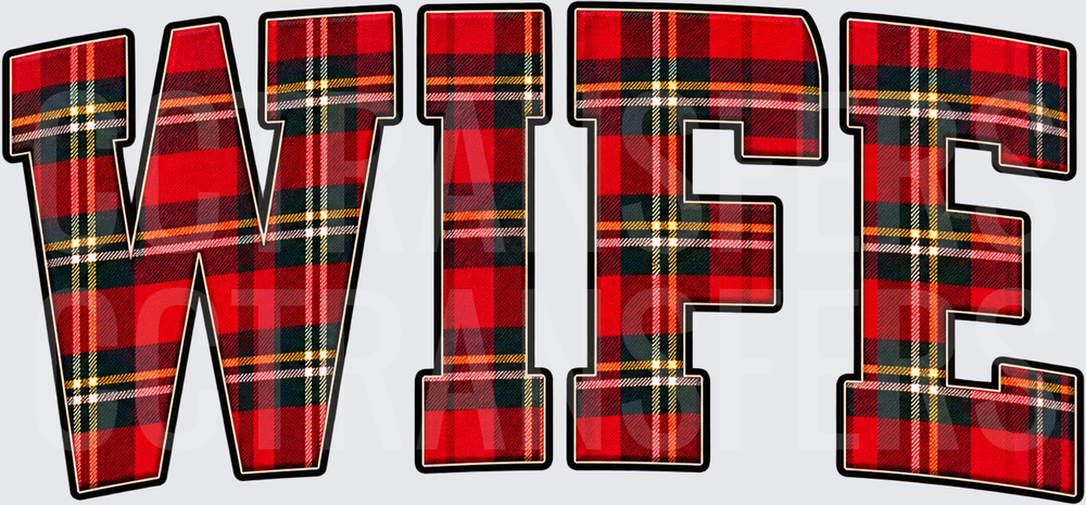 Red Plaid Wife Bold Block Letters (DTF)