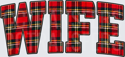 Red Plaid Wife Bold Block Letters (DTF)