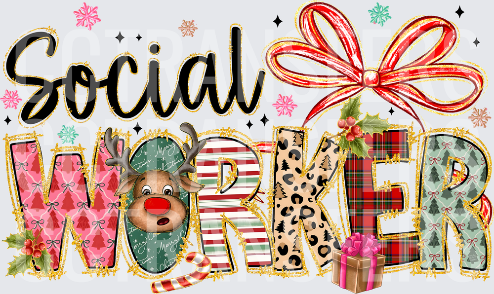 Social Worker Christmas Holiday Patterned Letters (DTF)