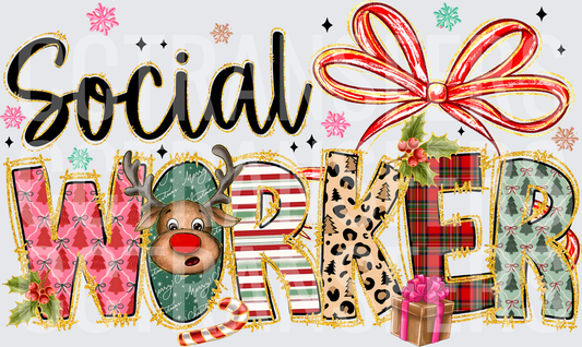 Social Worker Christmas Holiday Patterned Letters (DTF)