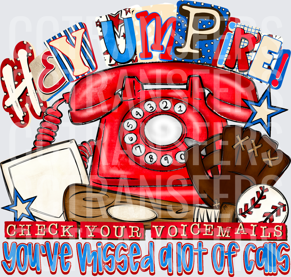 Hey Umpire Check Your Voicemail Baseball Design (DTF)