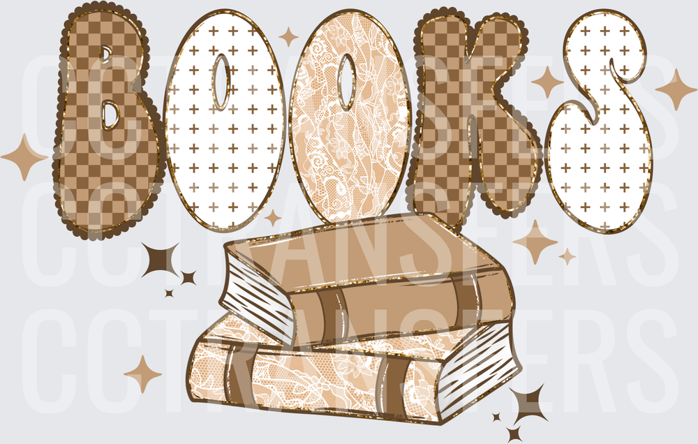 Boho Patchwork BOOKS Stacked Lace Tomes Sparkle (DTF)