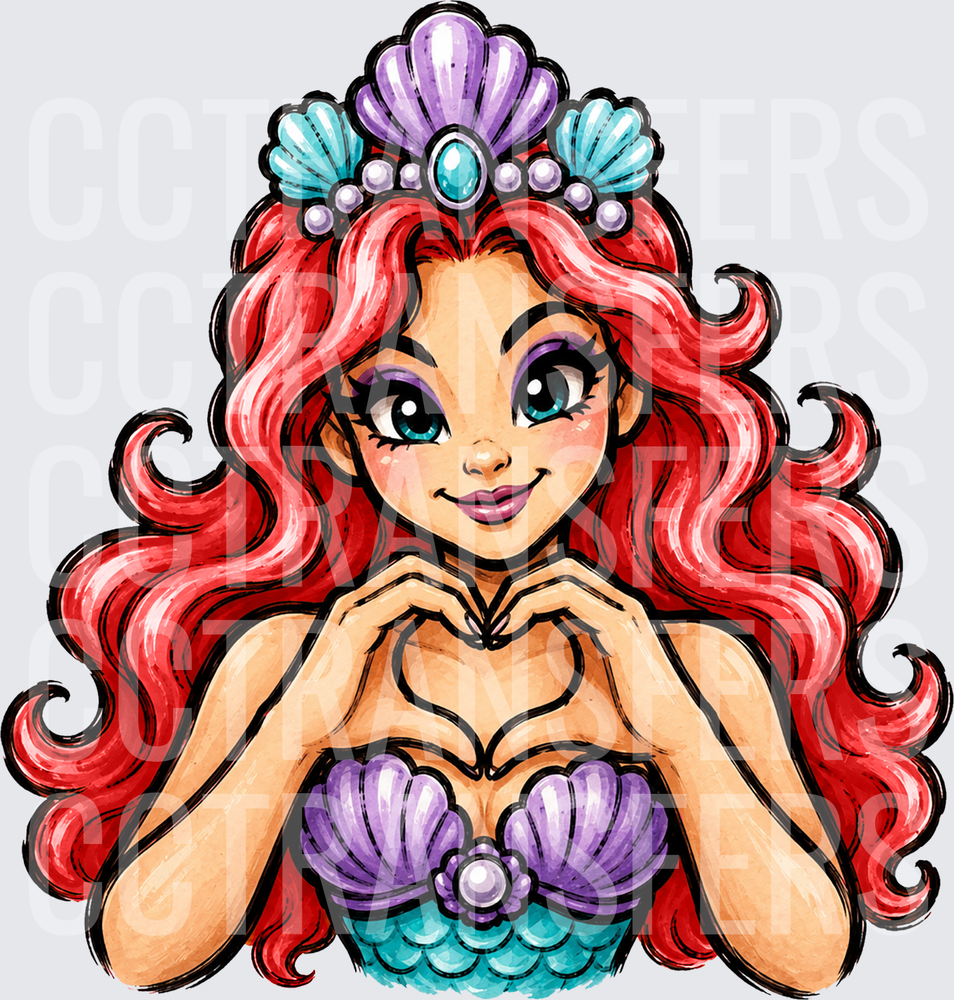 Red-Haired Mermaid Princess Heart Hands Shell Crown (DTF)