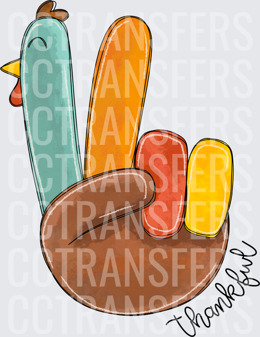 Thankful Turkey Hand Peace Sign (DTF)