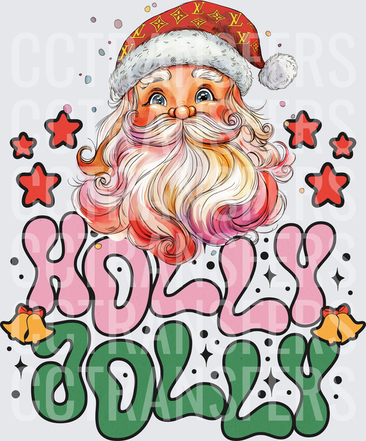 Holly Jolly Santa with Designer Hat and Stars (DTF)