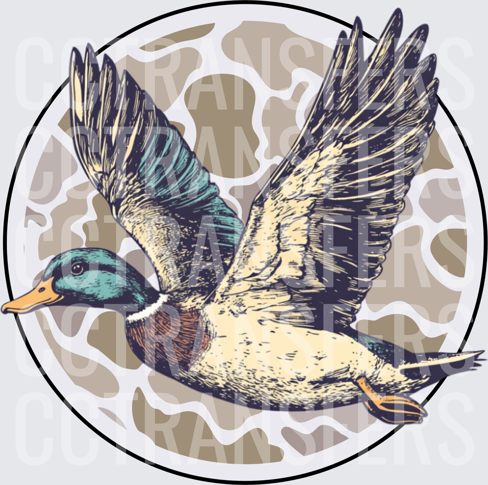 Flying Mallard Duck Camo Circle Badge (DTF)