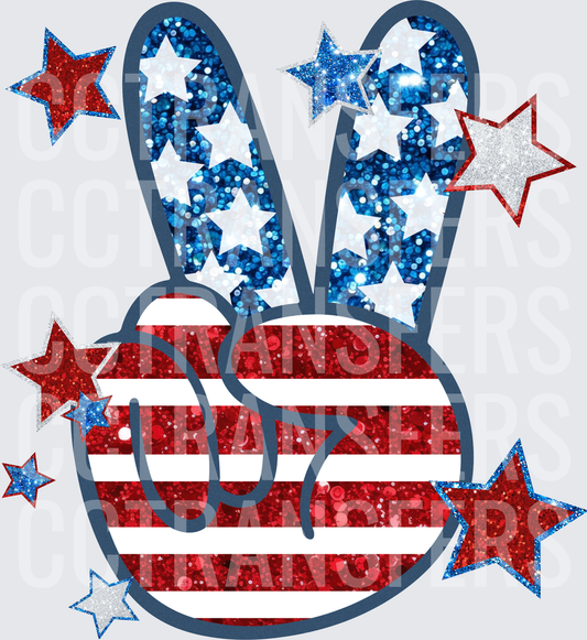 Patriotic Glitter Peace Sign Hand Stars and Stripes (DTF)