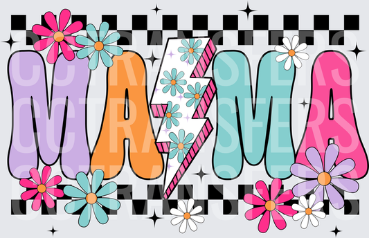 Retro Groovy Mama Lightning Bolt Floral Checkered (DTF)