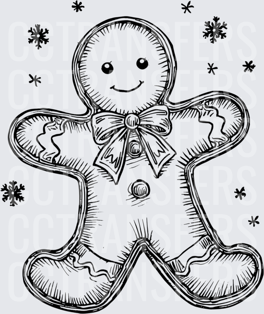 Smiling Gingerbread Man with Bow and Snowflakes (DTF)
