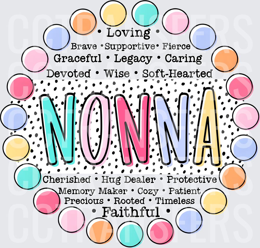 Nonna Word Art Pastel Polka Dot Circle Design (DTF)