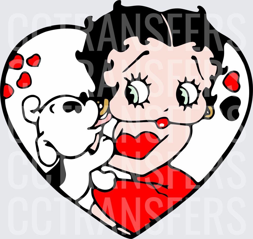Vintage Cartoon Girl Hugging Puppy Heart Valentine (DTF)
