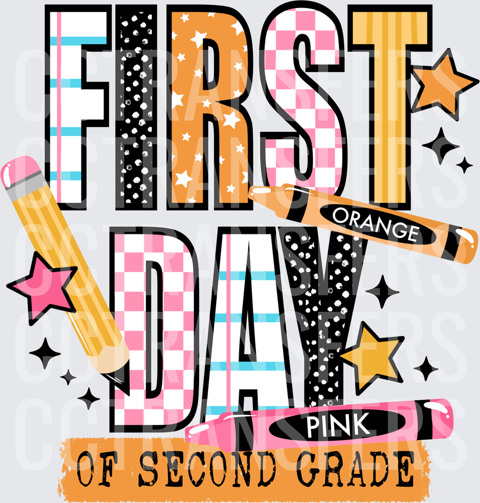 First Day of Second Grade Patterned Letters Back to School (DTF)