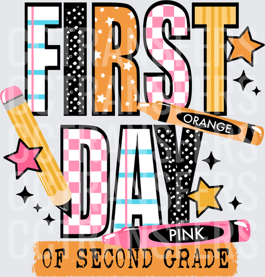 First Day of Second Grade Patterned Letters Back to School (DTF)