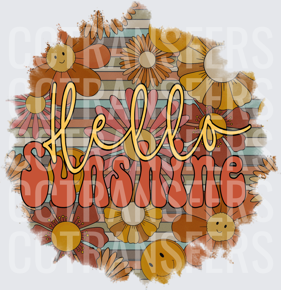 Hello Sunshine Retro Floral Smiley Boho Design (DTF)