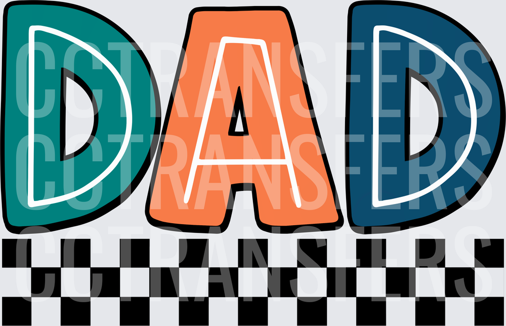 Colorful Bold DAD Letters with Checkered Banner (DTF)