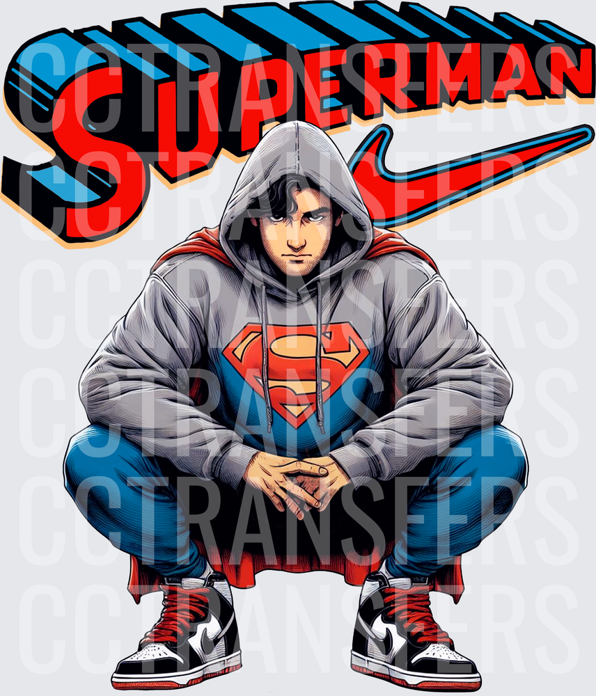 Superhero Man Streetwear Hoodie Squatting Pose (DTF)