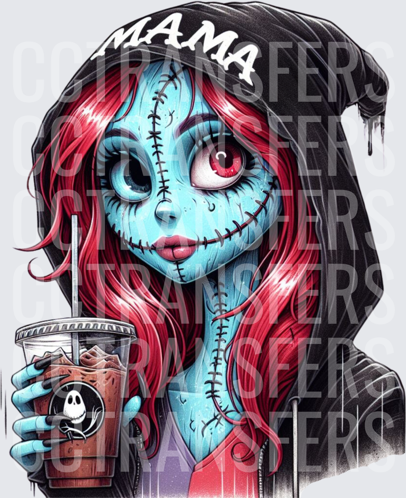 Mama Stitched Rag Doll Holding Iced Coffee (DTF)