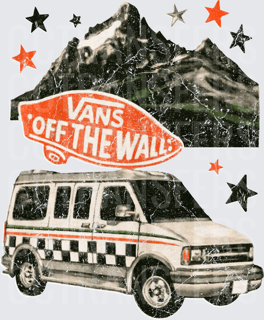 Checkerboard Van Mountain Stars Off The Wall Skate Logo (DTF)