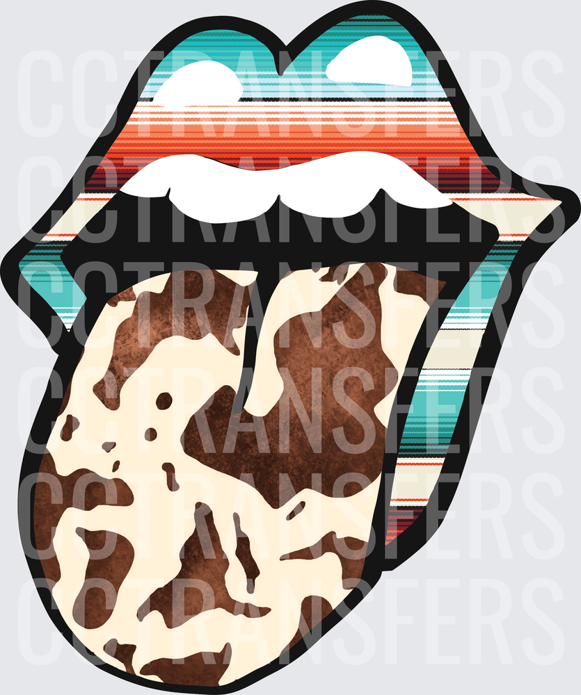Western Serape Lips Cow Print Tongue (DTF)