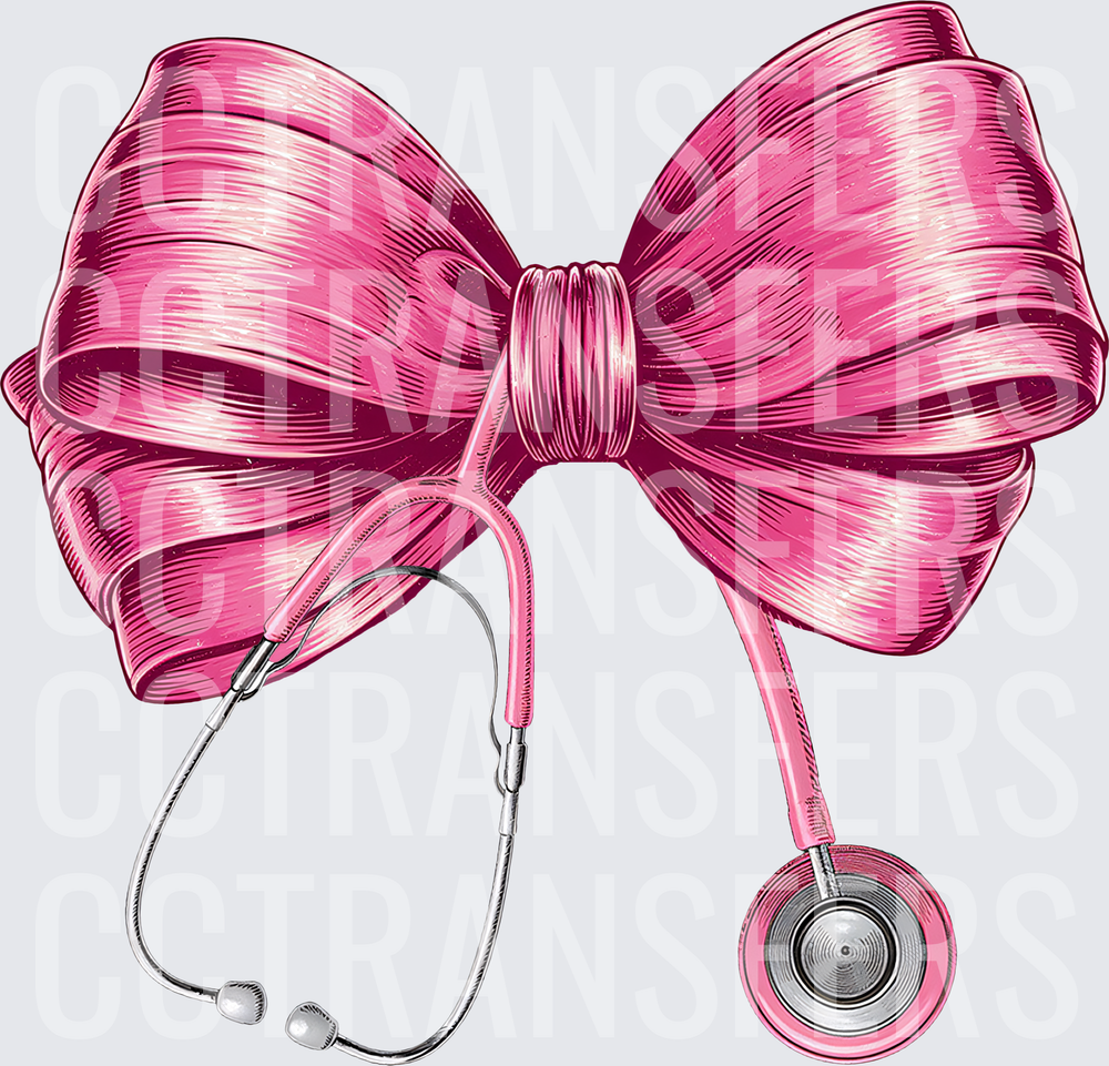Pink Satin Bow with Stethoscope Medical Design (DTF)