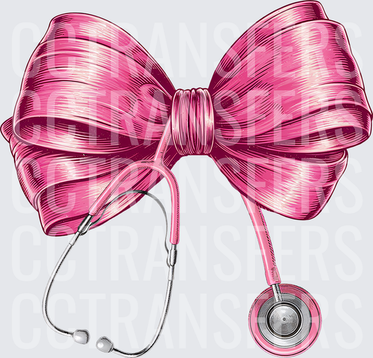 Pink Satin Bow with Stethoscope Medical Design (DTF)