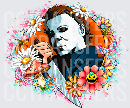 Creepy Masked Slasher Boho Floral Mushroom Pumpkin (DTF)