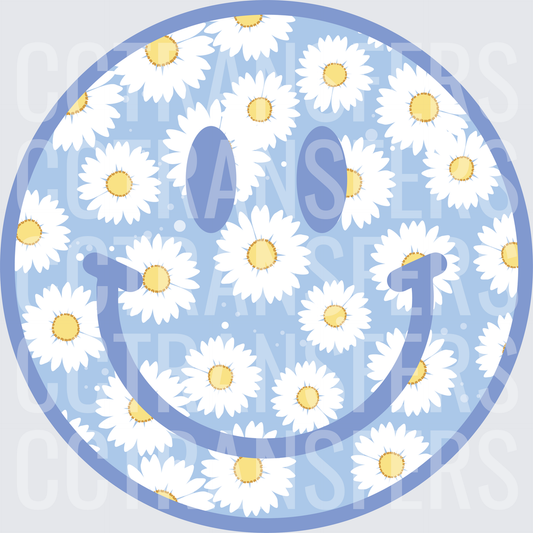 Periwinkle Daisy Floral Smiley Face (DTF)