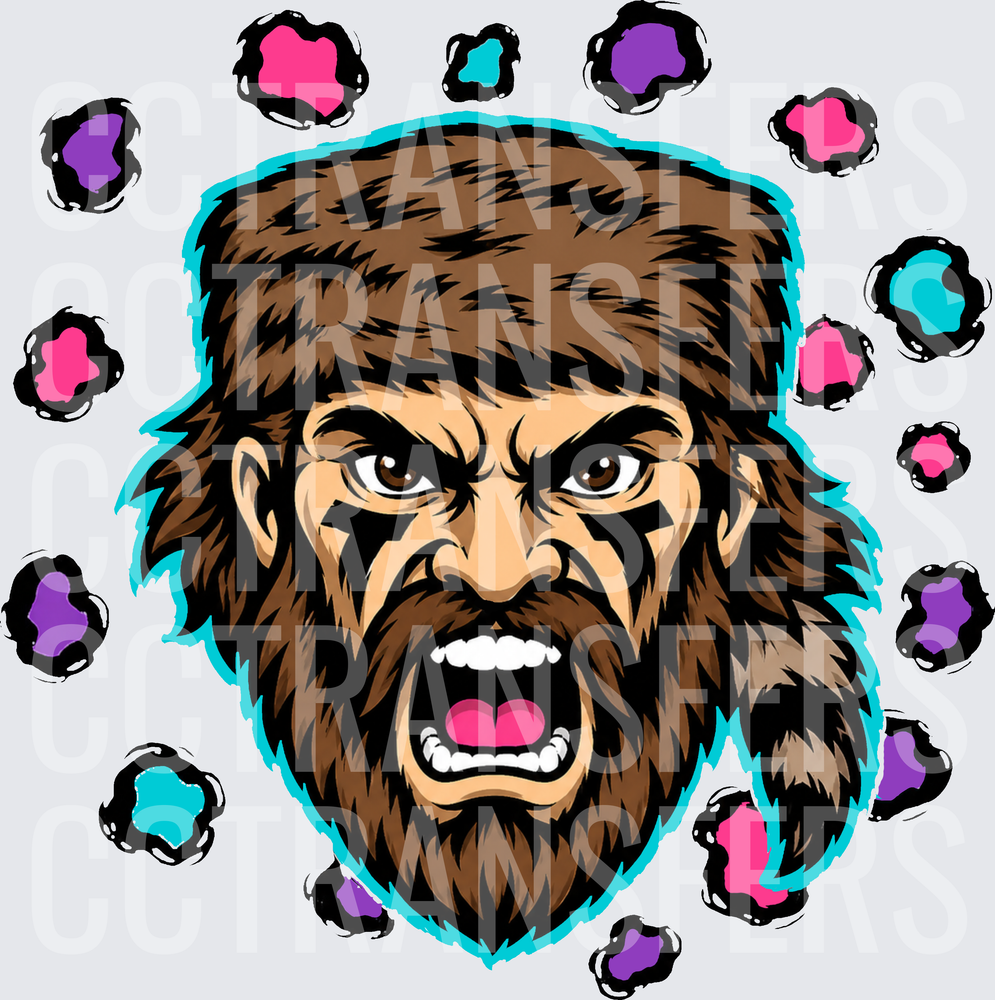 Angry Bearded Warrior Fur Hat War Paint Colorful Splats (DTF)
