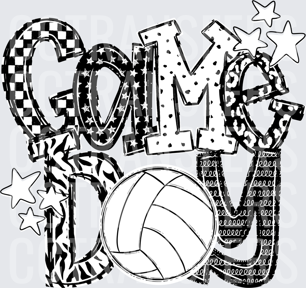 Game Day Volleyball Mixed Pattern Bold Lettering with Stars (DTF)