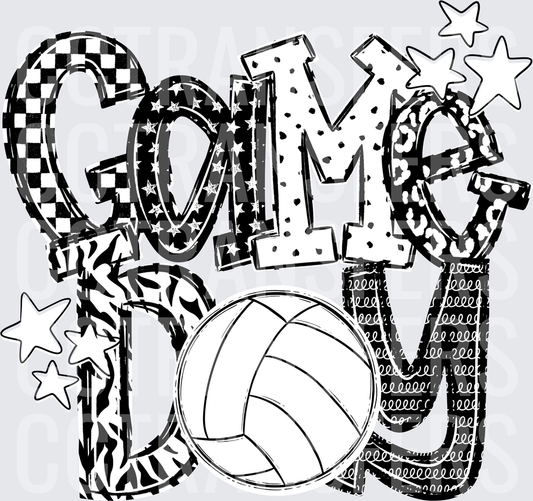 Game Day Volleyball Mixed Pattern Bold Lettering with Stars (DTF)