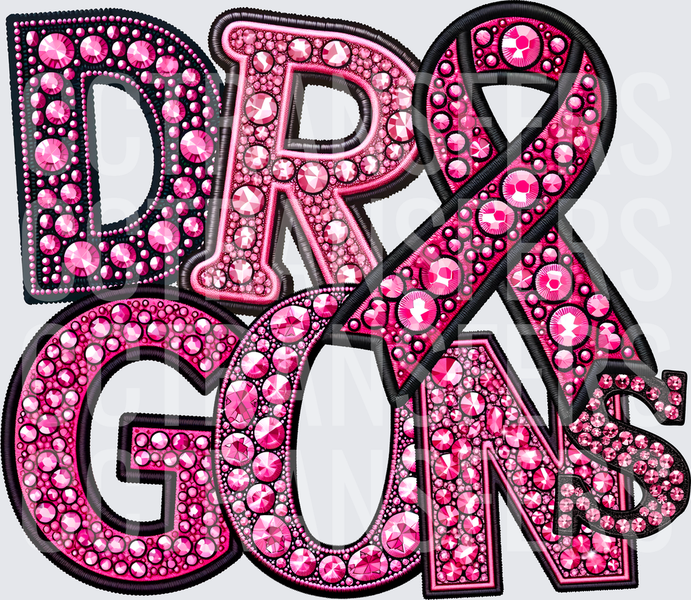 Dragons Pink Rhinestone Awareness Ribbon Bling Letter (DTF)