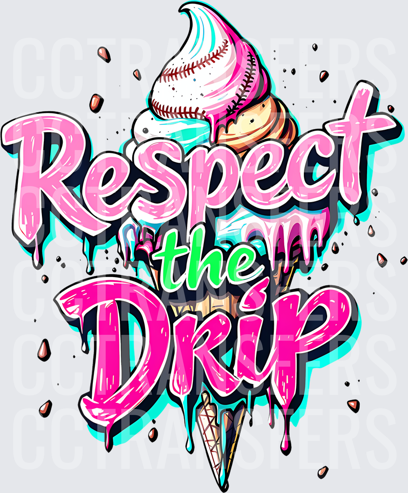 Respect The Drip Baseball Ice Cream Cone Dripping (DTF)