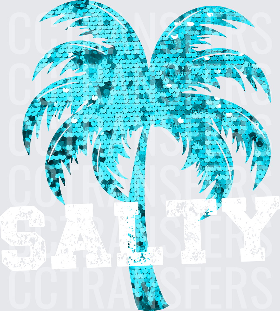 Teal Sequin Palm Tree (DTF)