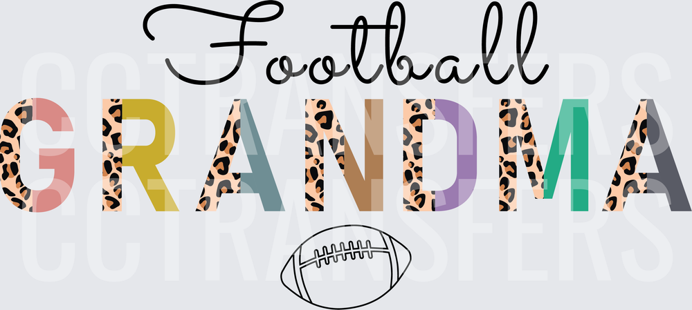 Football Grandma Leopard Print Colorful Letters Football (DTF)