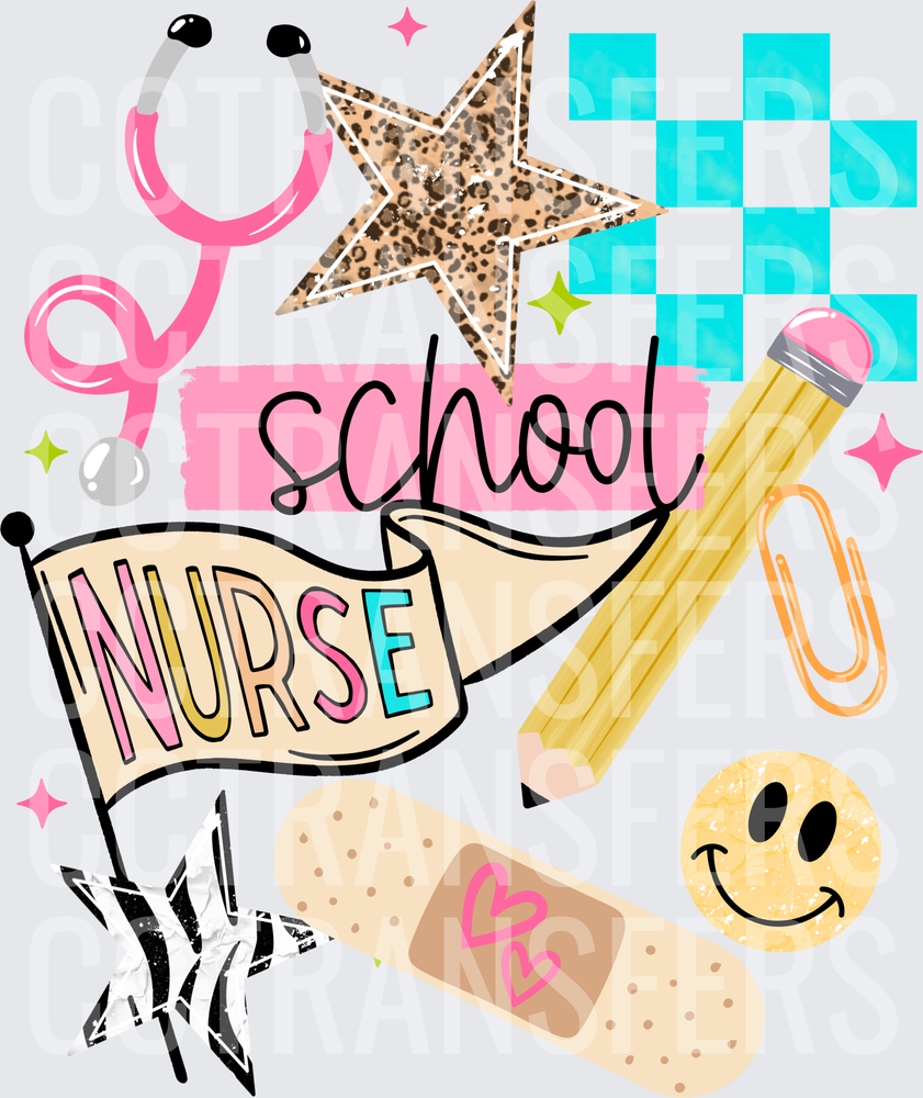 School Nurse Stethoscope Bandage Pencil Checkered (DTF)