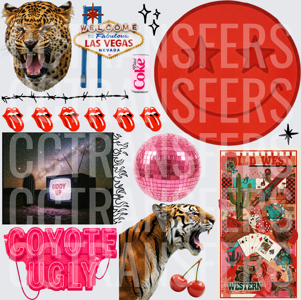 Wild West Saloon Leopard Tiger Smiley Disco Collage (DTF)