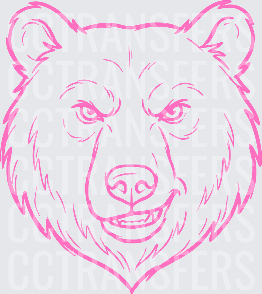 Pink Line Art Fierce Bear Face Portrait (DTF)