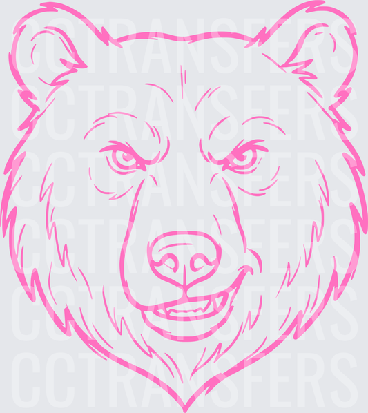 Pink Line Art Fierce Bear Face Portrait (DTF)