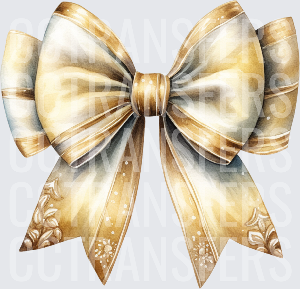 Watercolor Gold Cream Floral Ribbon Bow (DTF)