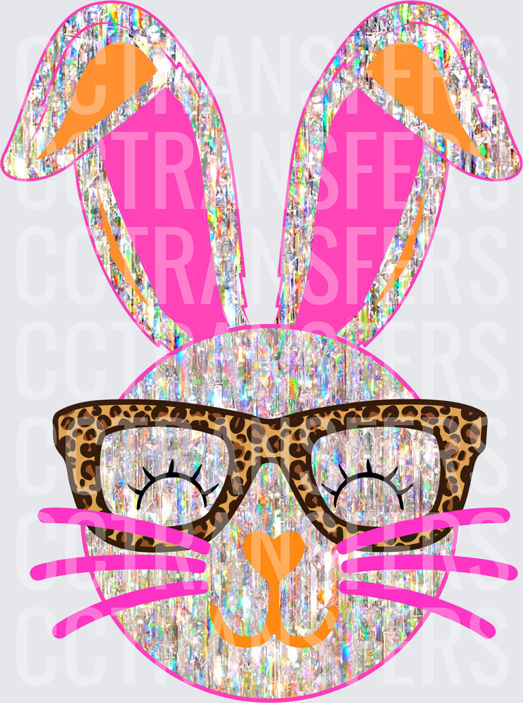 Holographic Glitter Easter Bunny Face Leopard Glasses (DTF)