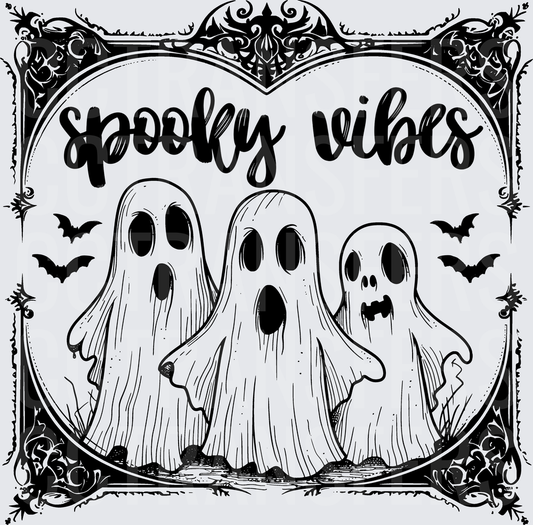 Spooky Vibes Three Ghosts Bats Gothic Frame Halloween (DTF)