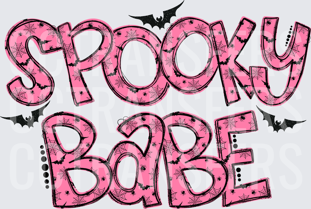Spooky Babe Pink Halloween Spider Web Bat Letters (DTF)