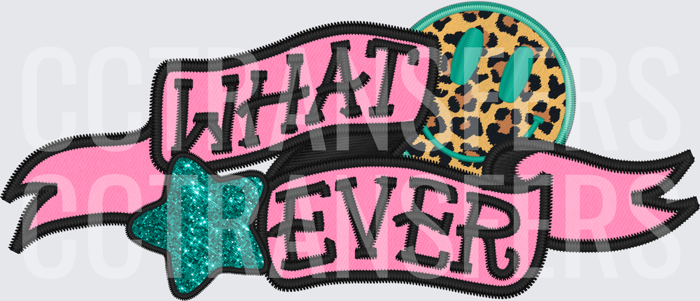 Whatever Banner Patch Leopard Smiley Teal Glitter Star (DTF)