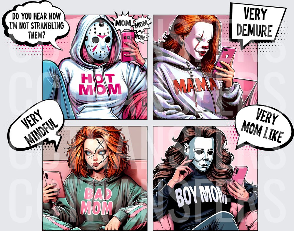 Horror Mask Moms Hot Mom Bad Mom Boy Mom Mama Comic (DTF)