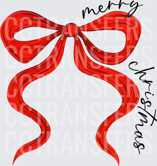 Merry Christmas Red Bow Hand Drawn Illustration (DTF)