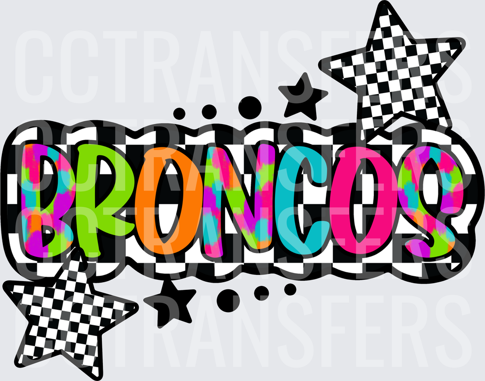 Broncos Retro Tie-Dye Checkered Stars Bold Lettering (DTF)