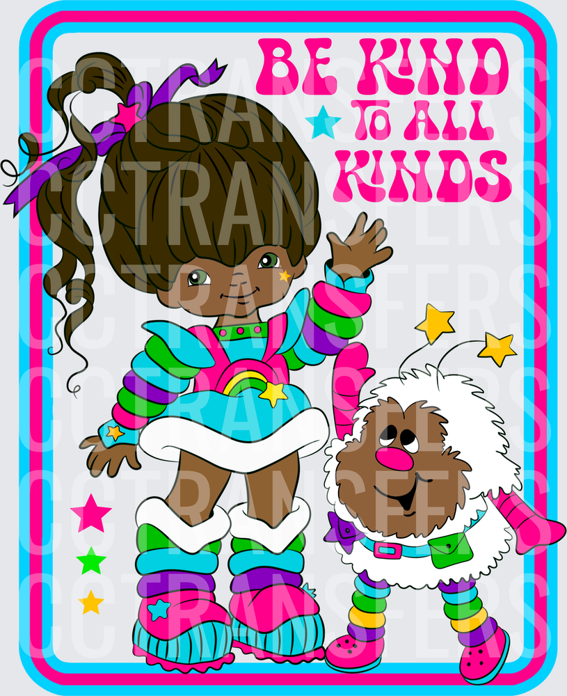 Be Kind To All Kinds Retro Girl & Fluffy Dog (DTF)