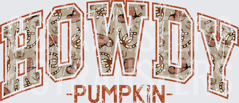 Howdy Pumpkin Distressed Western Varsity Boots Horseshoes (DTF)