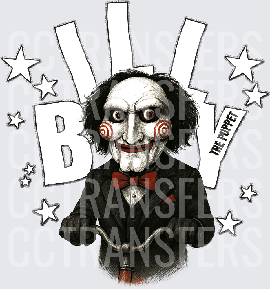 Billy The Puppet Horror Clown On Tricycle Stars (DTF)